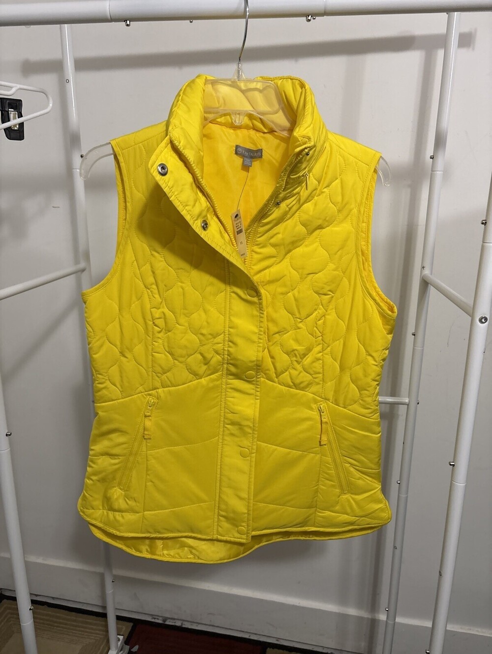 Talbots Women's Yellow XS Quilted Puffer Vest Full Zip Stand Collar Winter NWT